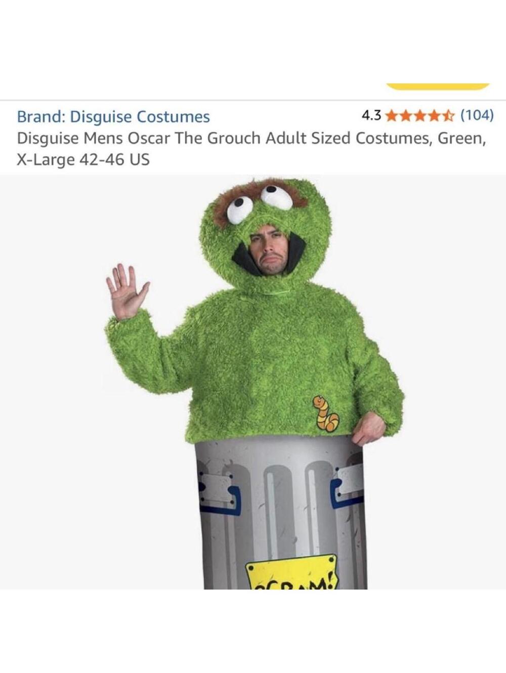 Sesame Street Oscar the Grouch Adult Costume – XL 42–46